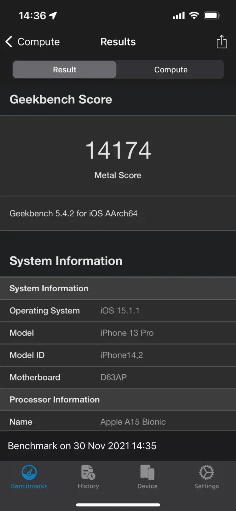 iPhone 13 ProのGeekBench