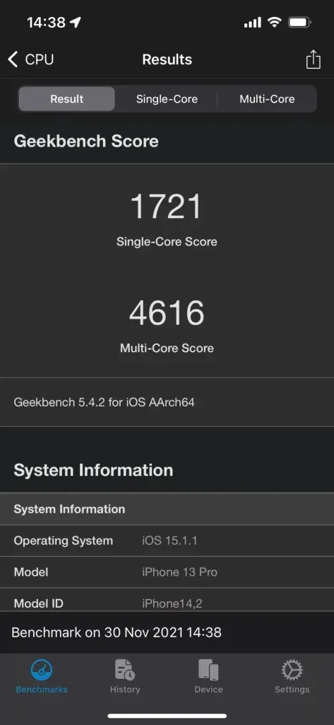 iPhone 13 ProのGeekBench